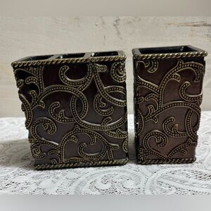 Ornate Brown and Gold Decorative Bathroom Holders